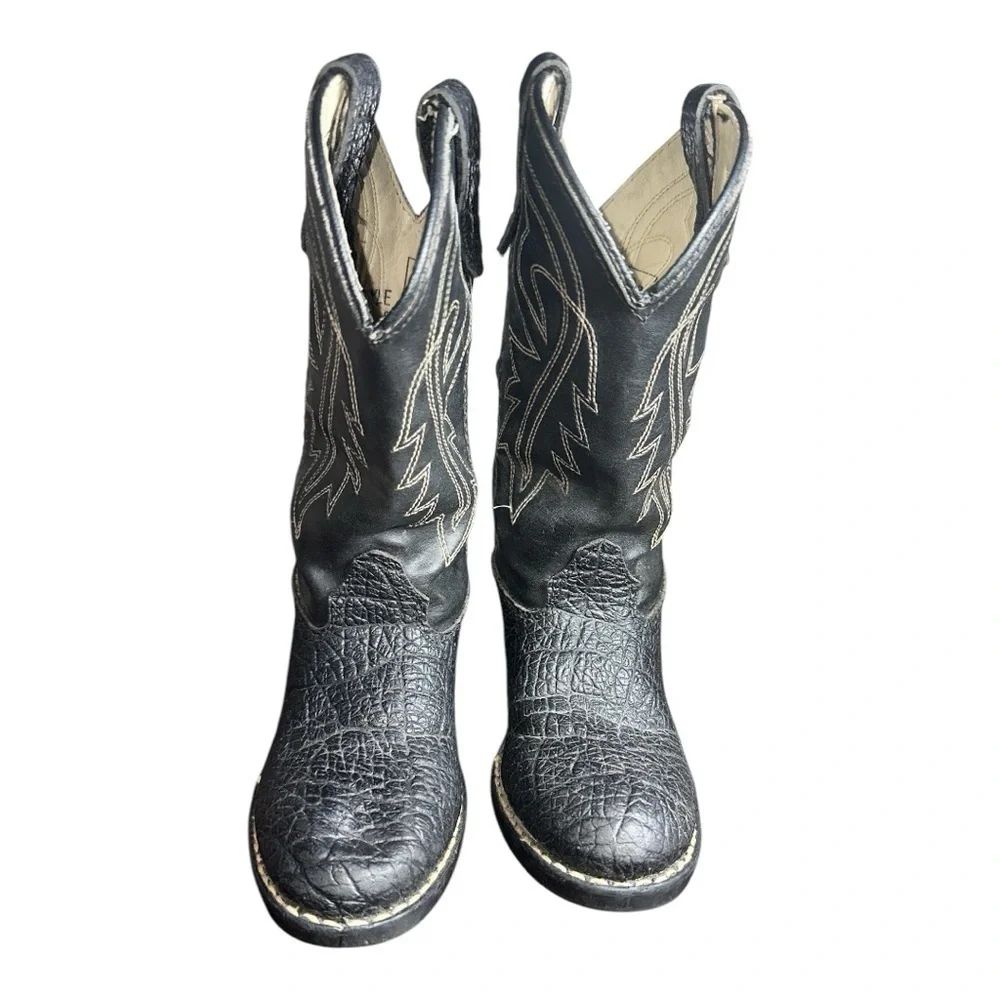 Bronco Little Kids 1890 Black Faux Leather Cowboy Boots size 9.5D